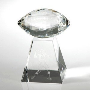 3 3/4" Faceted Football Crystal Award w/Tall Base
